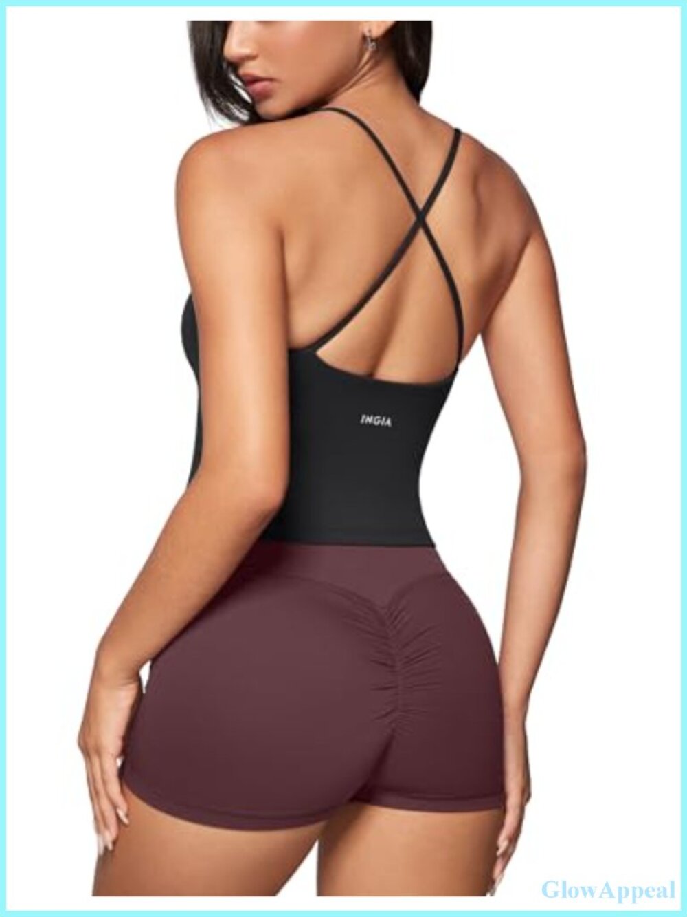 Low Scoop Neck Crop Tank Top Built in Bra Criss Cross Back Yoga